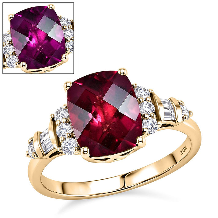 Luxuriant 10K Yellow Gold AAA Colour Change Garnet, Lab Grown Diamond GH, SI Main Stone With Side Stone Ring, Gold Wt.2.74 Gms  3.990  Ct. 8612968 1