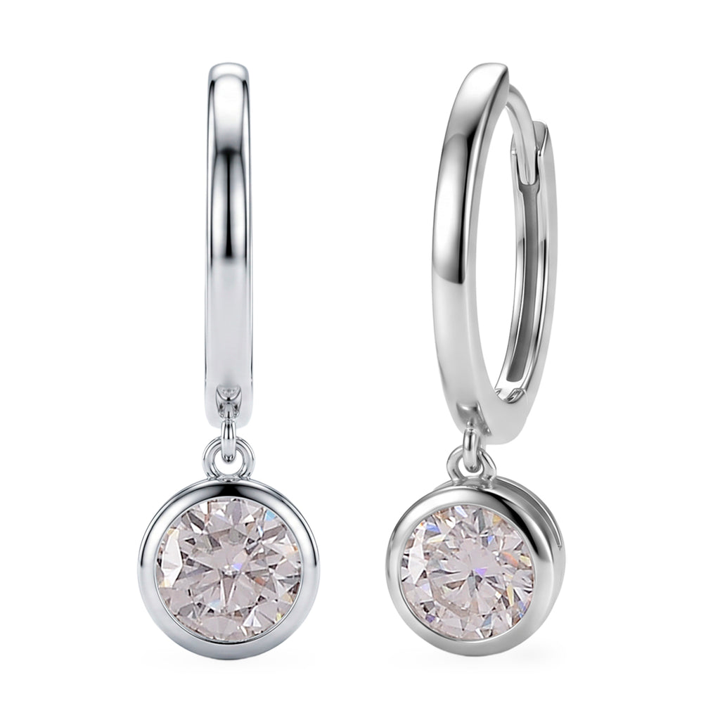 D'Joy - GRA Certified (D-VVS1) Moissanite Hoop Drop Earring with Clasp in Rhodium Overlay Sterling Silver 1.50 Ct._8613004