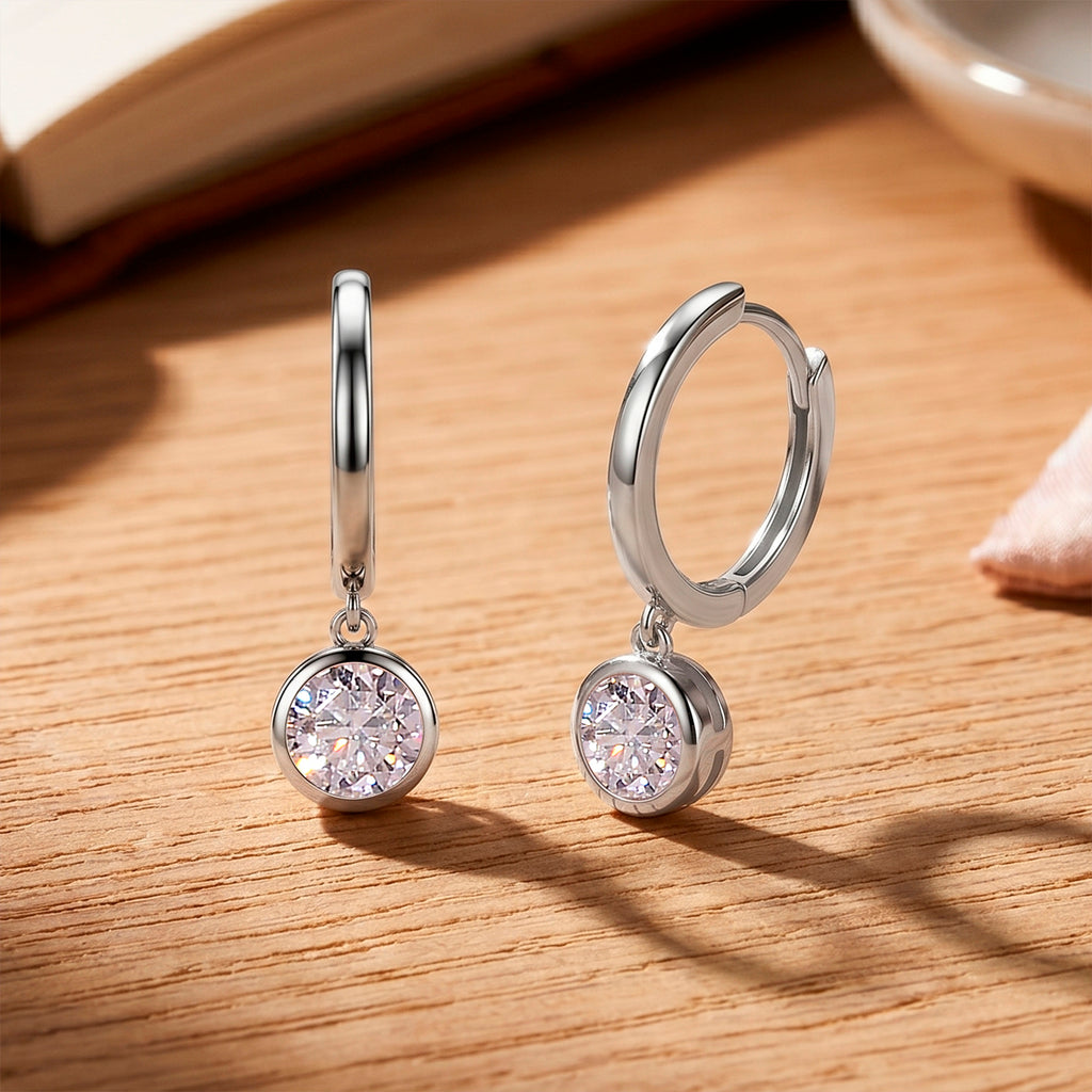 D'Joy - GRA Certified (D-VVS1) Moissanite Hoop Drop Earring with Clasp in Rhodium Overlay Sterling Silver 1.50 Ct._8613004_2