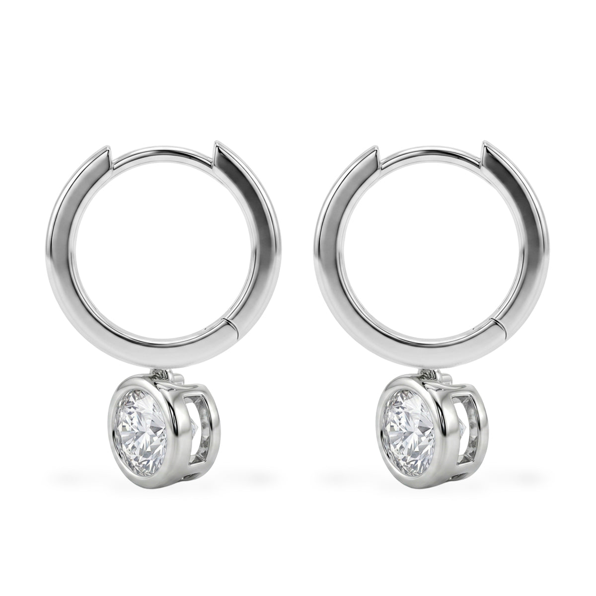 D'Joy - GRA Certified (D-VVS1) Moissanite Hoop Drop Earring with Clasp in Rhodium Overlay Sterling Silver 1.50 Ct. V32523584 4
