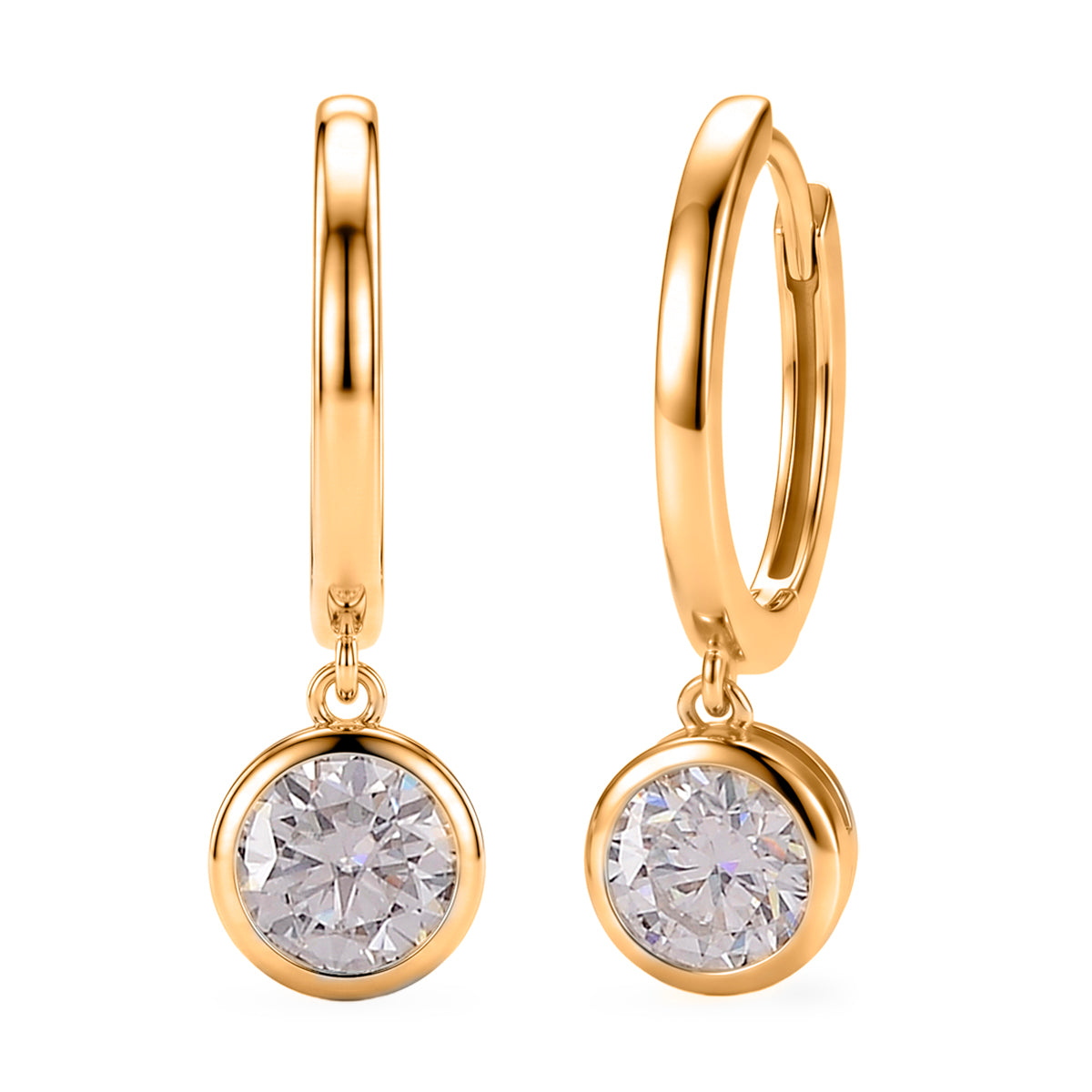 D'Joy - GRA Certified (D-VVS1) Moissanite Hoop Drop Earring with Clasp in Yellow Gold Plated Sterling Silver 1.50 Ct. V32527955 0