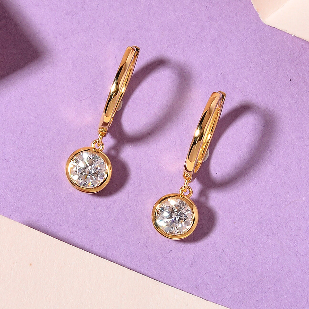D'Joy - GRA Certified (D-VVS1) Moissanite Hoop Drop Earring with Clasp in Yellow Gold Plated Sterling Silver 1.50 Ct. V32527955 3