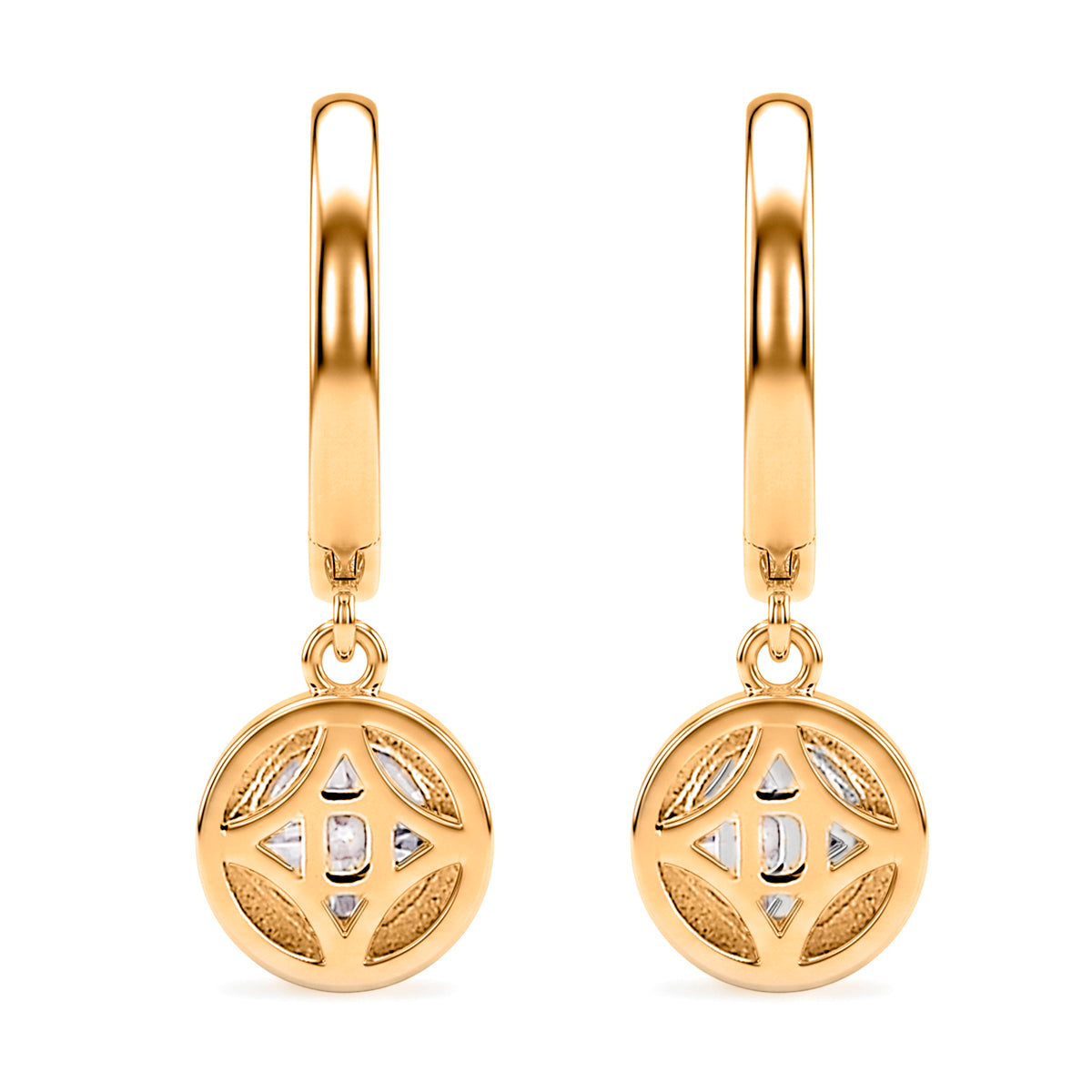 D'Joy - GRA Certified (D-VVS1) Moissanite Hoop Drop Earring with Clasp in Yellow Gold Plated Sterling Silver 1.50 Ct. V32527955 5