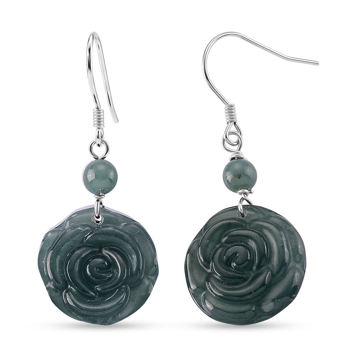 D'Joy - Natural Jade Floral Earring with Hook in Rhodium Overlay Sterling Silver 24.00 Ct. 8613010 1