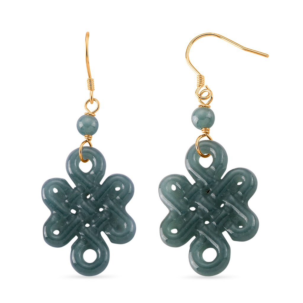 D'Joy - Natural Olmec Jade Earring with Hook in Yellow Gold Plated Sterling Silver 20.00 Ct._8613012