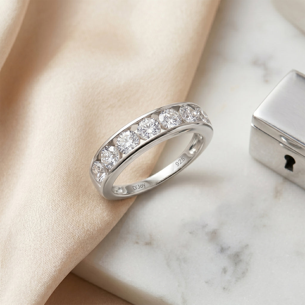 D'Joy - GRA Certified Moissanite 7 Stone Ring in Rhodium Overlay Sterling Silver 1.68 Ct._8613019_2