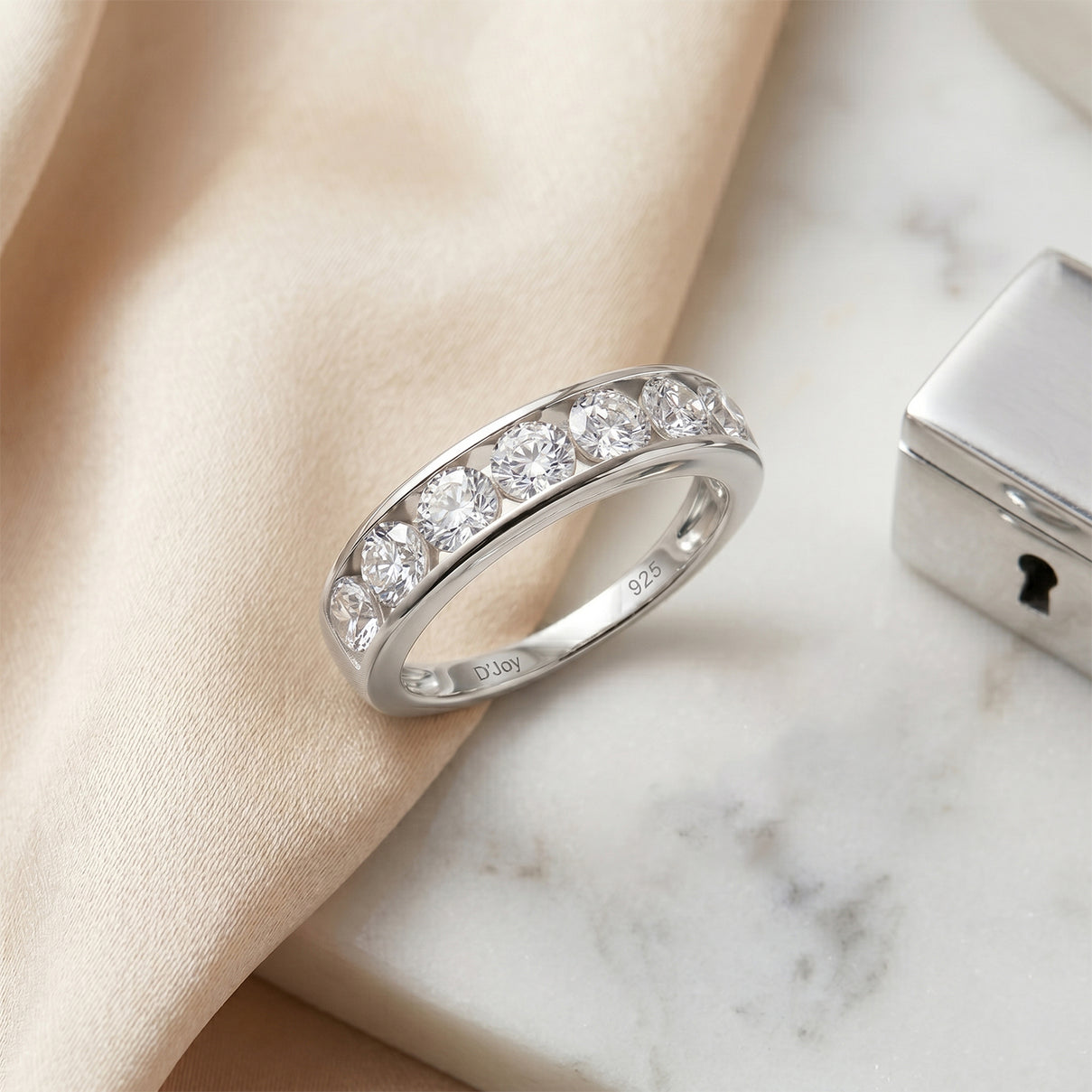 D'Joy - GRA Certified Moissanite 7 Stone Ring in Rhodium Overlay Sterling Silver 1.68 Ct. V32532787 3