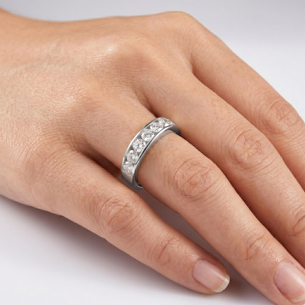 D'Joy - GRA Certified Moissanite 7 Stone Ring in Rhodium Overlay Sterling Silver 1.68 Ct. V32518637 2