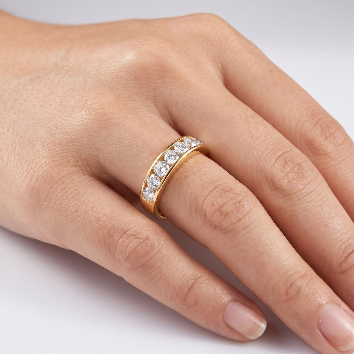 D'Joy - GRA Certified (D-VVS1) Moissanite 7 Stone Ring in Yellow Gold Plated Sterling Silver 1.68 Ct. 8613025 2