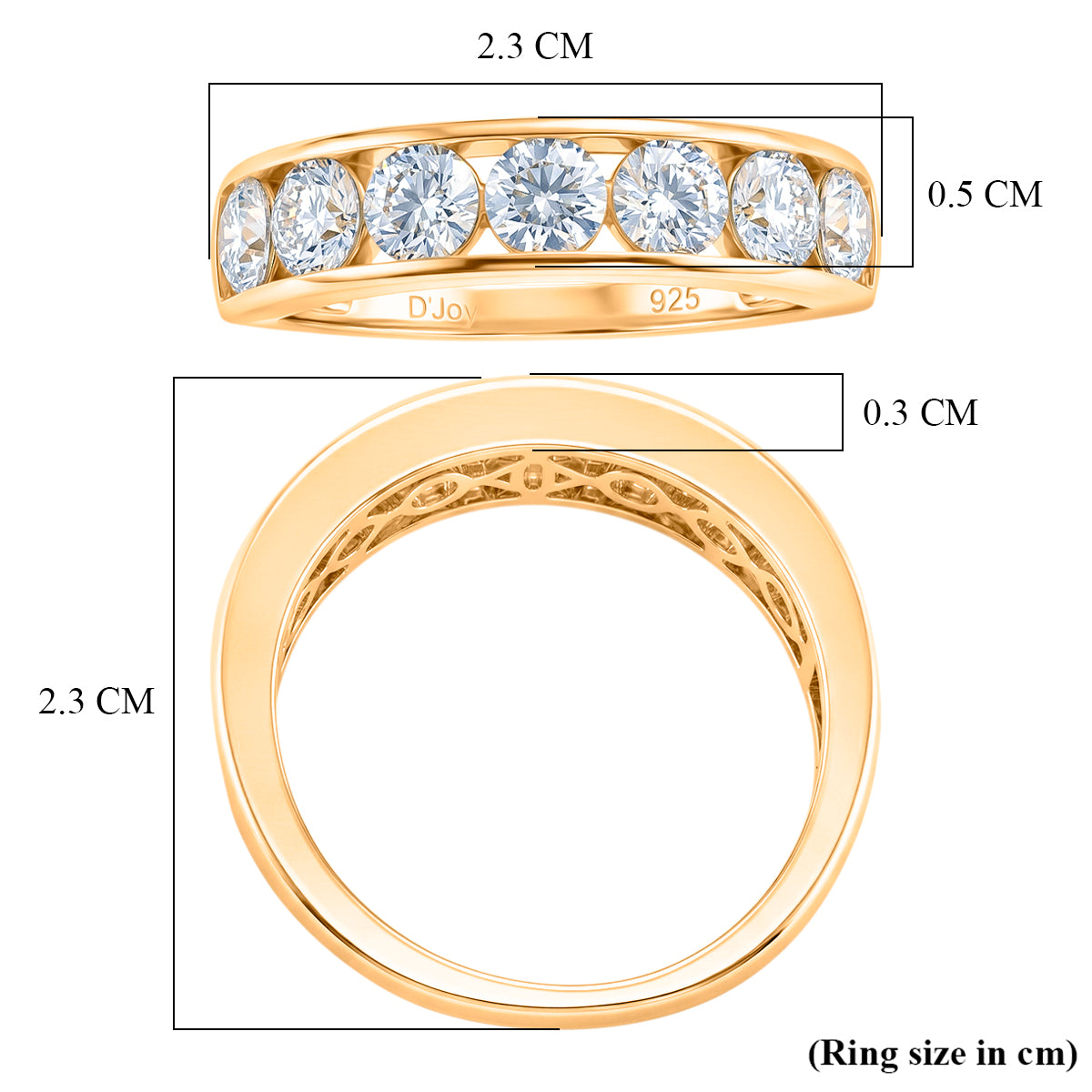 D'Joy - GRA Certified (D-VVS1) Moissanite 7 Stone Ring in Yellow Gold Plated Sterling Silver 1.68 Ct. 8613025 6