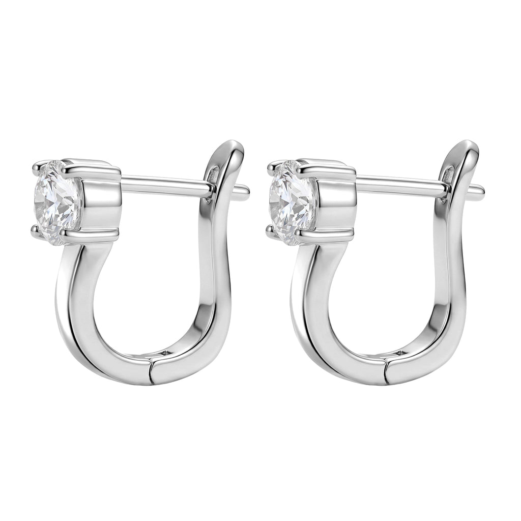 D'Joy - GRA Certified (D-VVS1) Moissanite Solitaire Huggie Earring with Clasp in Rhodium Overlay Sterling Silver_8613039_3