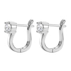 D'Joy - GRA Certified (D-VVS1) Moissanite Solitaire Huggie Earring with Clasp in Rhodium Overlay Sterling Silver_8613039_3