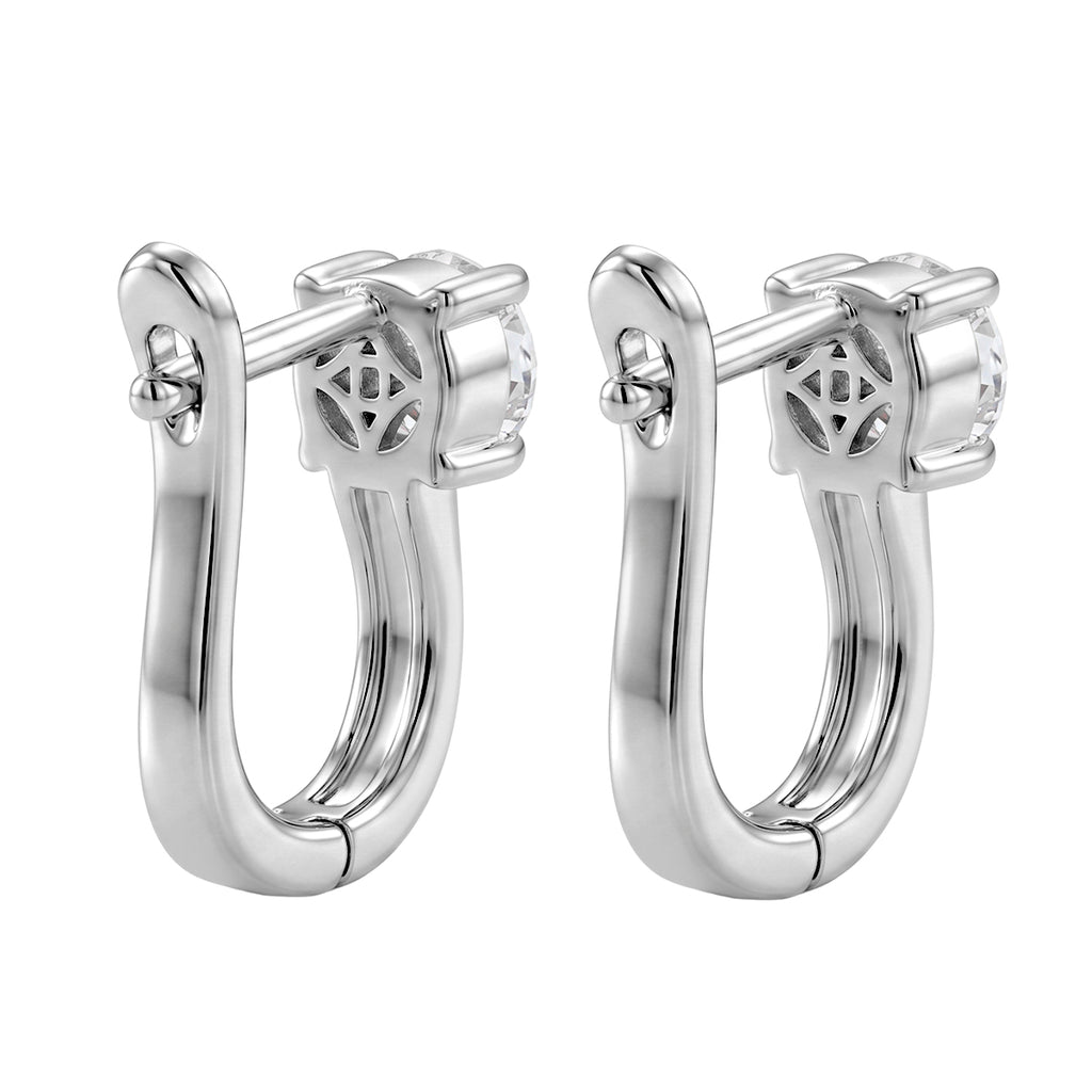 D'Joy - GRA Certified (D-VVS1) Moissanite Solitaire Huggie Earring with Clasp in Rhodium Overlay Sterling Silver_8613039_4
