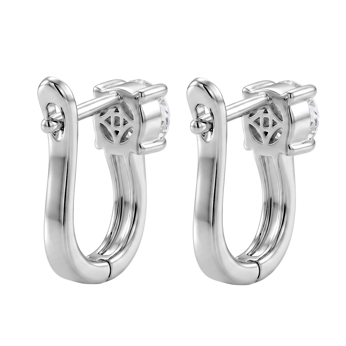 D'Joy - GRA Certified (D-VVS1) Moissanite Solitaire Huggie Earring with Clasp in Rhodium Overlay Sterling Silver V32513702 5