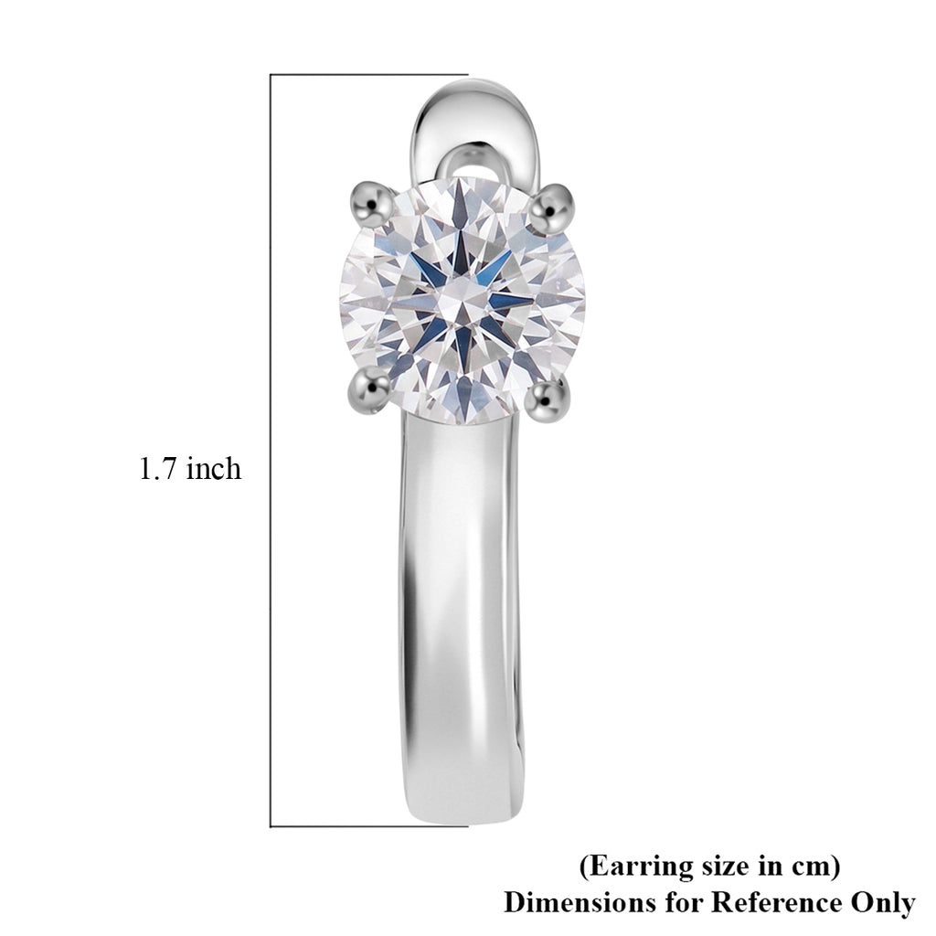 D'Joy - GRA Certified (D-VVS1) Moissanite Solitaire Huggie Earring with Clasp in Rhodium Overlay Sterling Silver_8613039_5