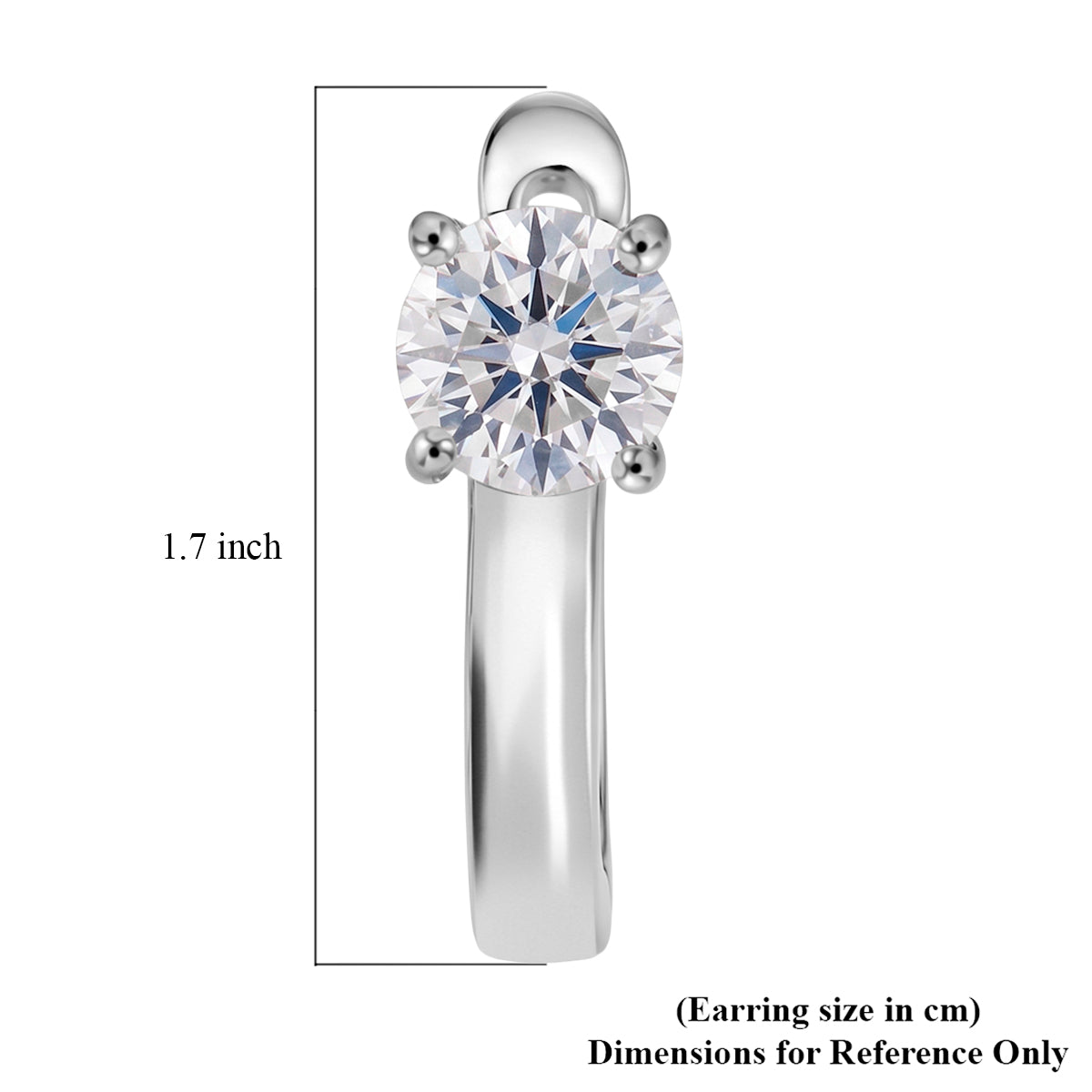 D'Joy - GRA Certified (D-VVS1) Moissanite Solitaire Huggie Earring with Clasp in Rhodium Overlay Sterling Silver V32513702 6
