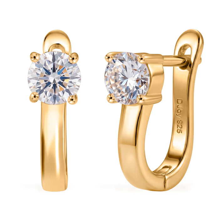 D'Joy - GRA Certified (D-VVS1) Moissanite Solitaire Huggie Earring with Clasp in Yellow Gold Plated Sterling Silver 8613040 1