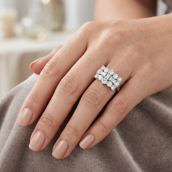 D'Joy - GRA Certified (D-VVS1) Moissanite Boat Ring in Rhodium Overlay Sterling Silver 2.00 Ct. 8613042 2