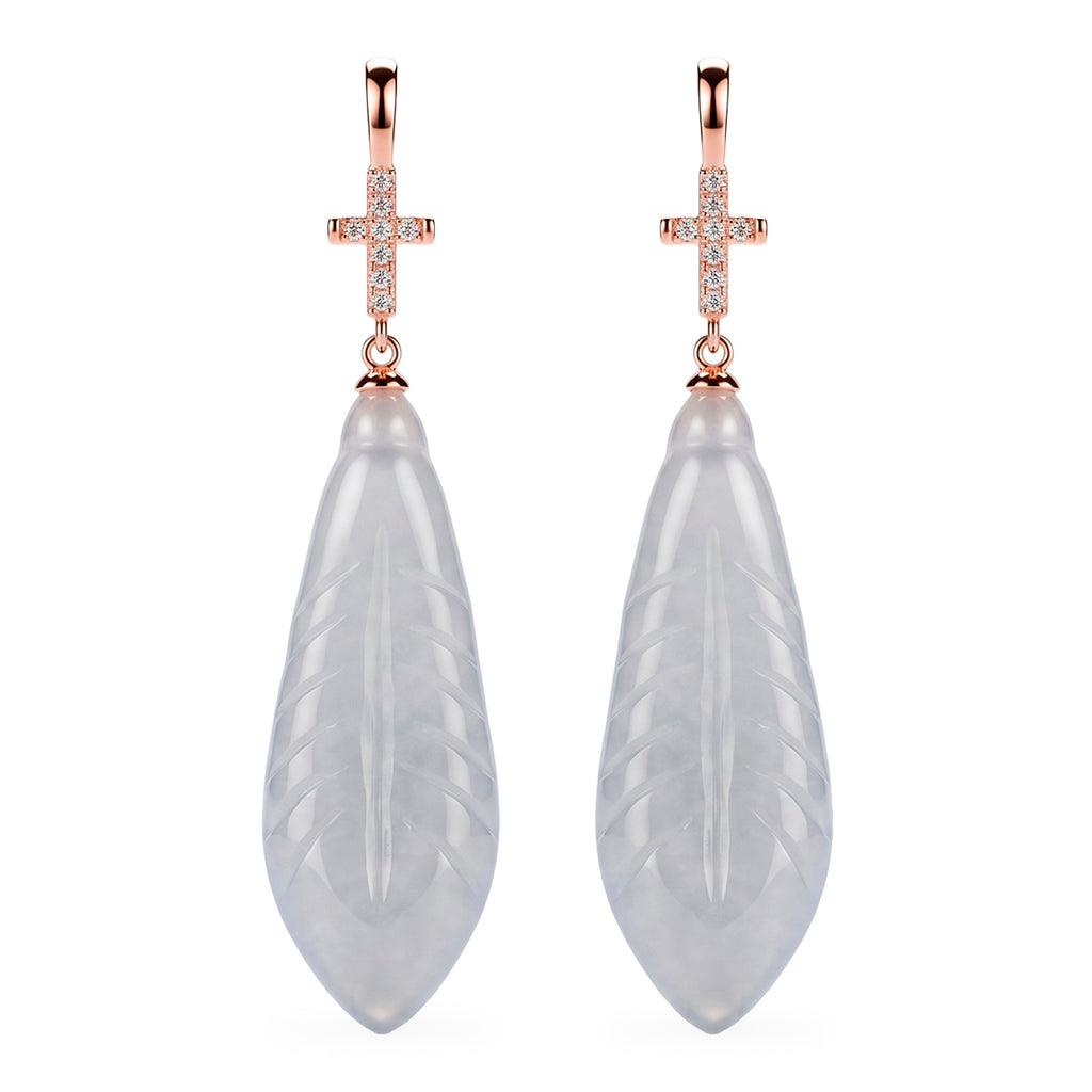 D'Joy - White Jade & Cubic Zirconia Cross Earring with Hook in Rose Gold Plated Sterling Silver 50.00 Ct._8613044