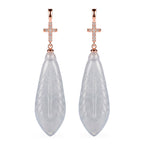 D'Joy - White Jade & Cubic Zirconia Cross Earring with Hook in Rose Gold Plated Sterling Silver 50.00 Ct._8613044