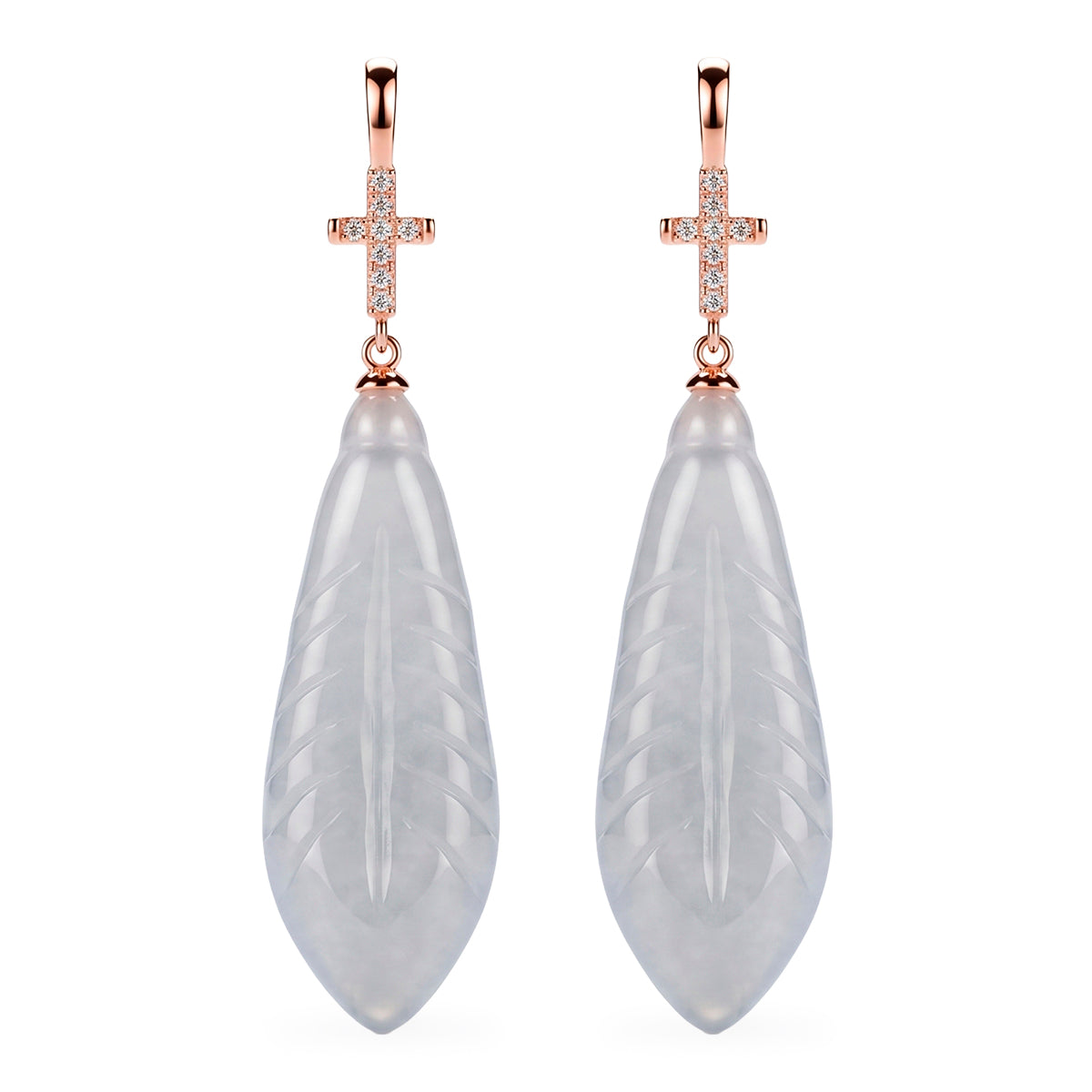 D'Joy - White Jade &amp; Cubic Zirconia Cross Earring with Hook in Rose Gold Plated Sterling Silver 50.00 Ct. V32491084 0