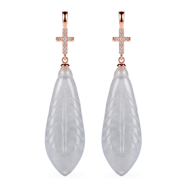 D'Joy - White Jade &amp; Cubic Zirconia Cross Earring with Hook in Rose Gold Plated Sterling Silver 50.00 Ct. 8613044 1