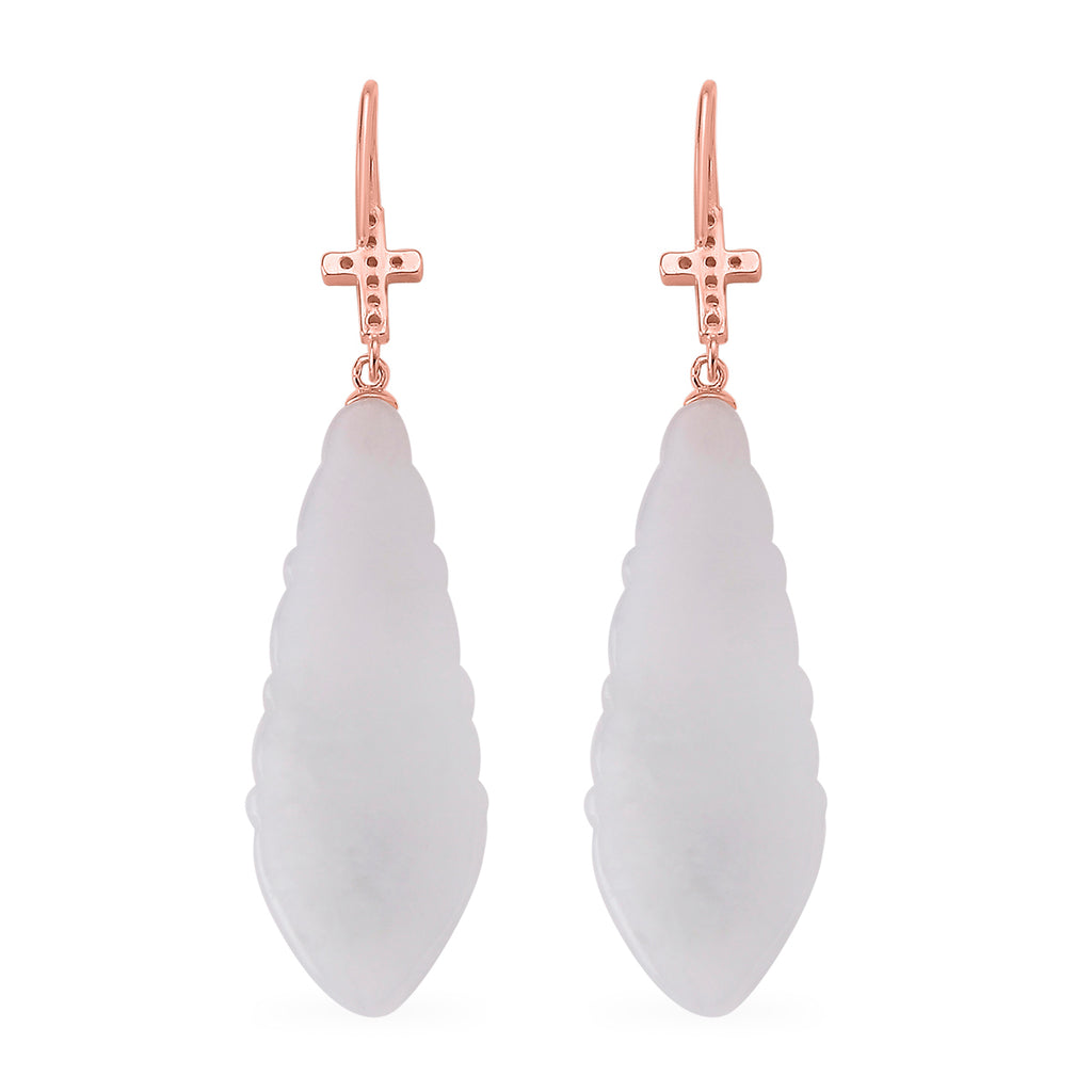 D'Joy - White Jade & Cubic Zirconia Cross Earring with Hook in Rose Gold Plated Sterling Silver 50.00 Ct._8613044_4