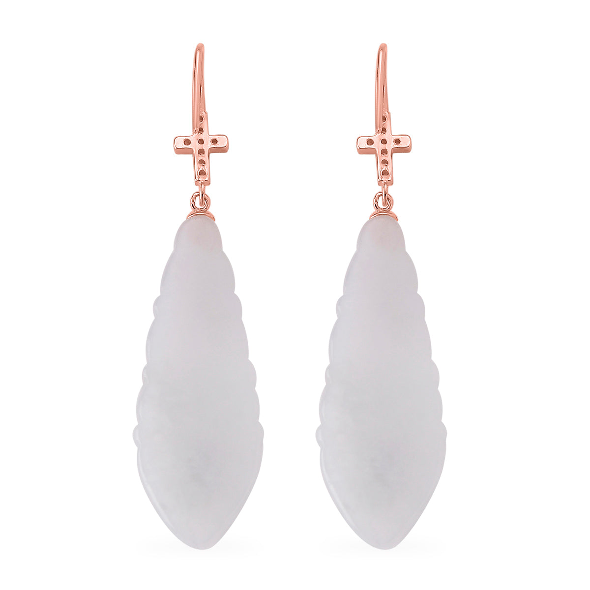 D'Joy - White Jade &amp; Cubic Zirconia Cross Earring with Hook in Rose Gold Plated Sterling Silver 50.00 Ct. V32491084 5