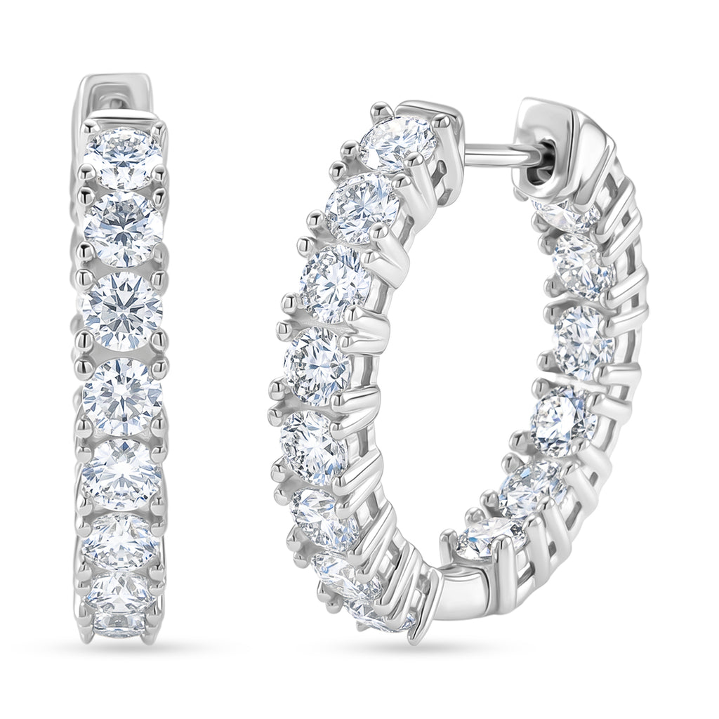 D'Joy - GRA Certified (D-VVS1) Moissanite Full Hoop Earring with Clasp in Rhodium Overlay Sterling Silver 2.80 Ct._8613065