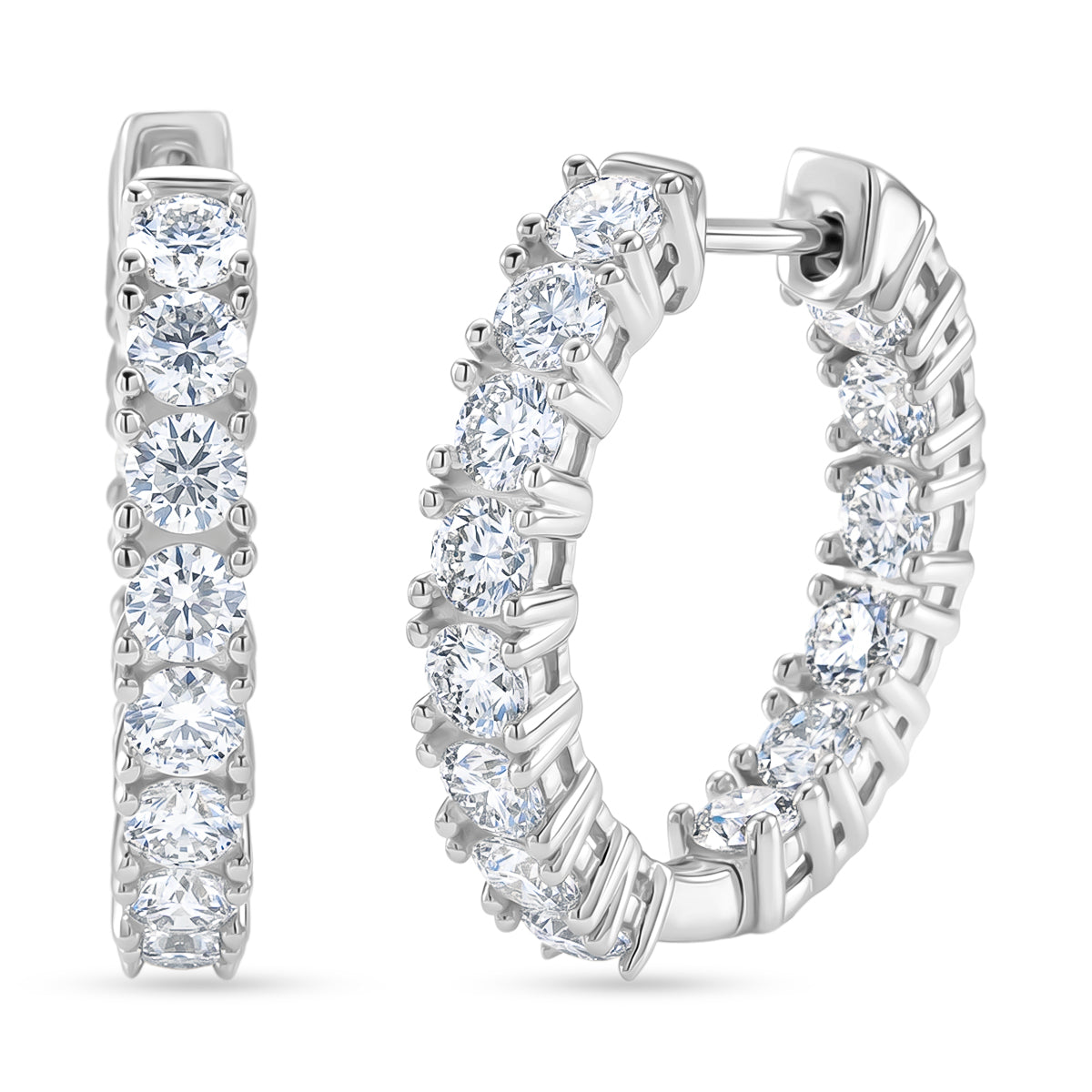 D'Joy - GRA Certified (D-VVS1) Moissanite Full Hoop Earring with Clasp in Rhodium Overlay Sterling Silver 2.80 Ct. V32523334 0