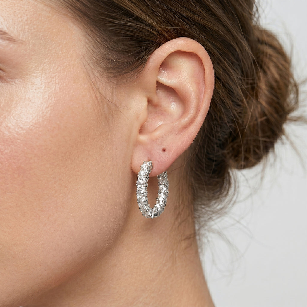 D'Joy - GRA Certified (D-VVS1) Moissanite Full Hoop Earring with Clasp in Rhodium Overlay Sterling Silver 2.80 Ct._8613065_1