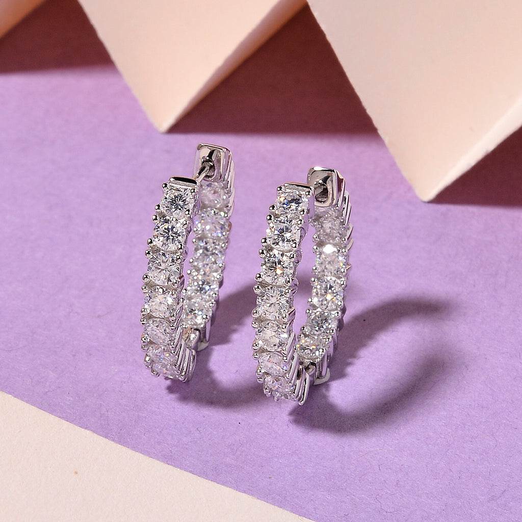 D'Joy - GRA Certified (D-VVS1) Moissanite Full Hoop Earring with Clasp in Rhodium Overlay Sterling Silver 2.80 Ct._8613065_2