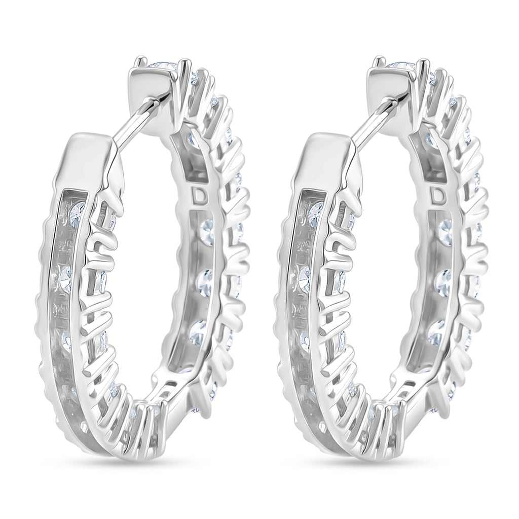 D'Joy - GRA Certified (D-VVS1) Moissanite Full Hoop Earring with Clasp in Rhodium Overlay Sterling Silver 2.80 Ct._8613065_4