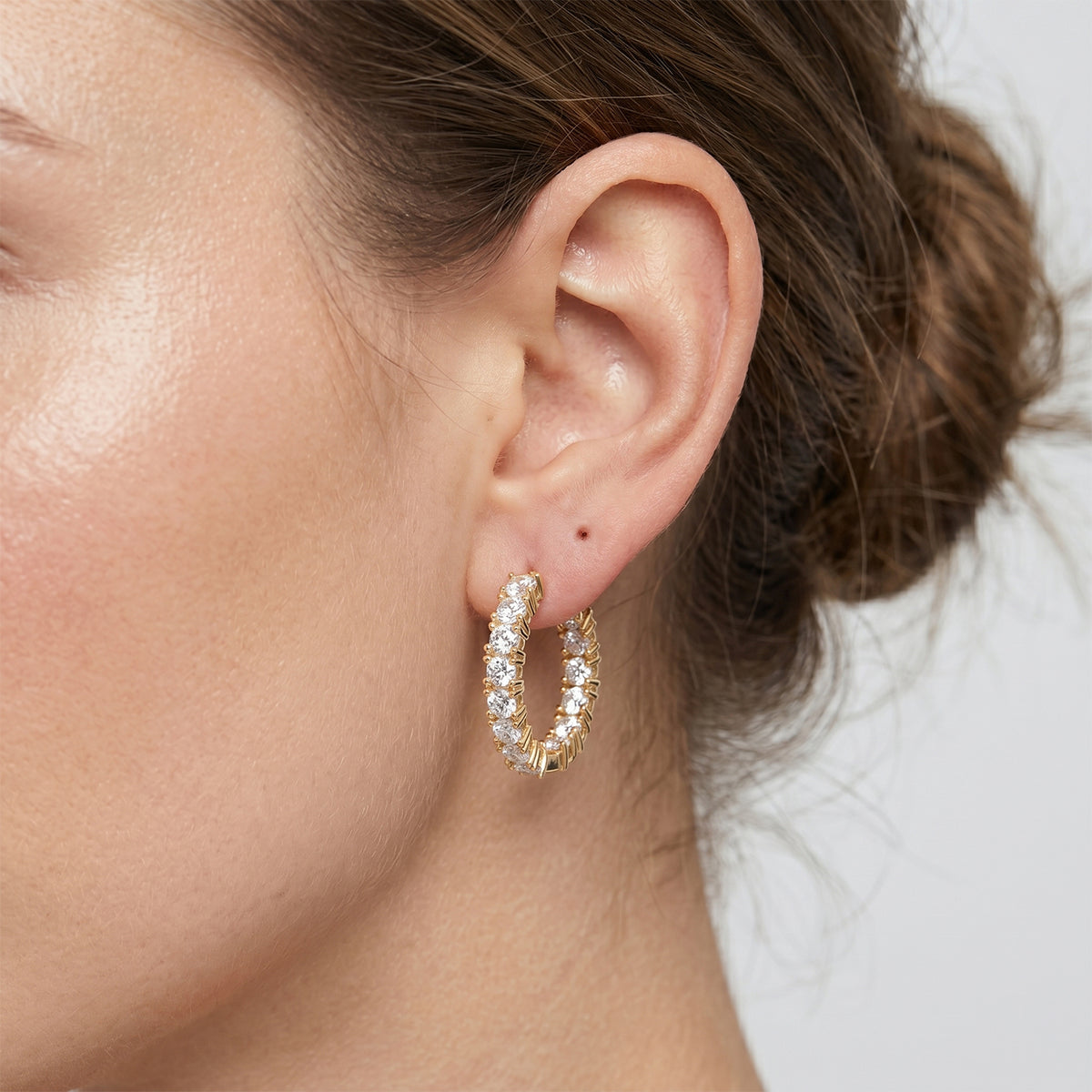 D'Joy - GRA Certified Moissanite Full Hoop Earring with Clasp in Yellow Gold Plated Sterling Silver 2.80 Ct. V32550822 2