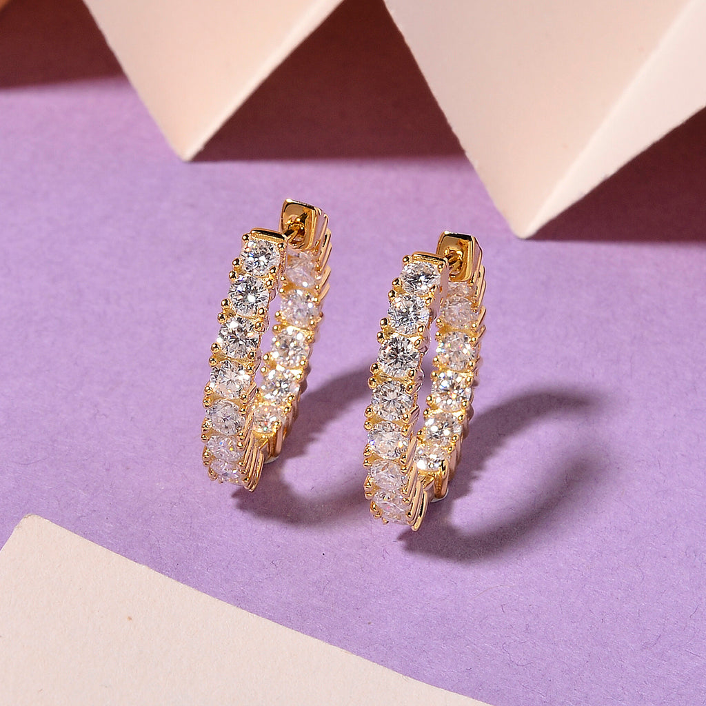 D'Joy - GRA Certified Moissanite Full Hoop Earring with Clasp in Yellow Gold Plated Sterling Silver 2.80 Ct._8613066_2
