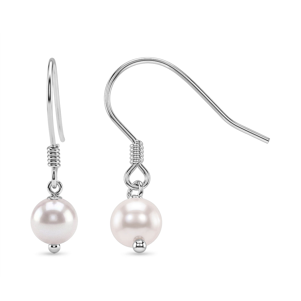 Close Out Deal - Japanese Akoya Pearl Beads Earring with Hook in Rhodium Overlay Sterling Silver_8613067