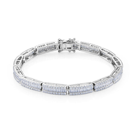 D'Joy - GRA Certified Moissanite Tennis Bracelet (Size - 7) in Rhodium Overlay Sterling Silver 5.60 Ct, Silver Wt. 12.50 Gms 8613105 1