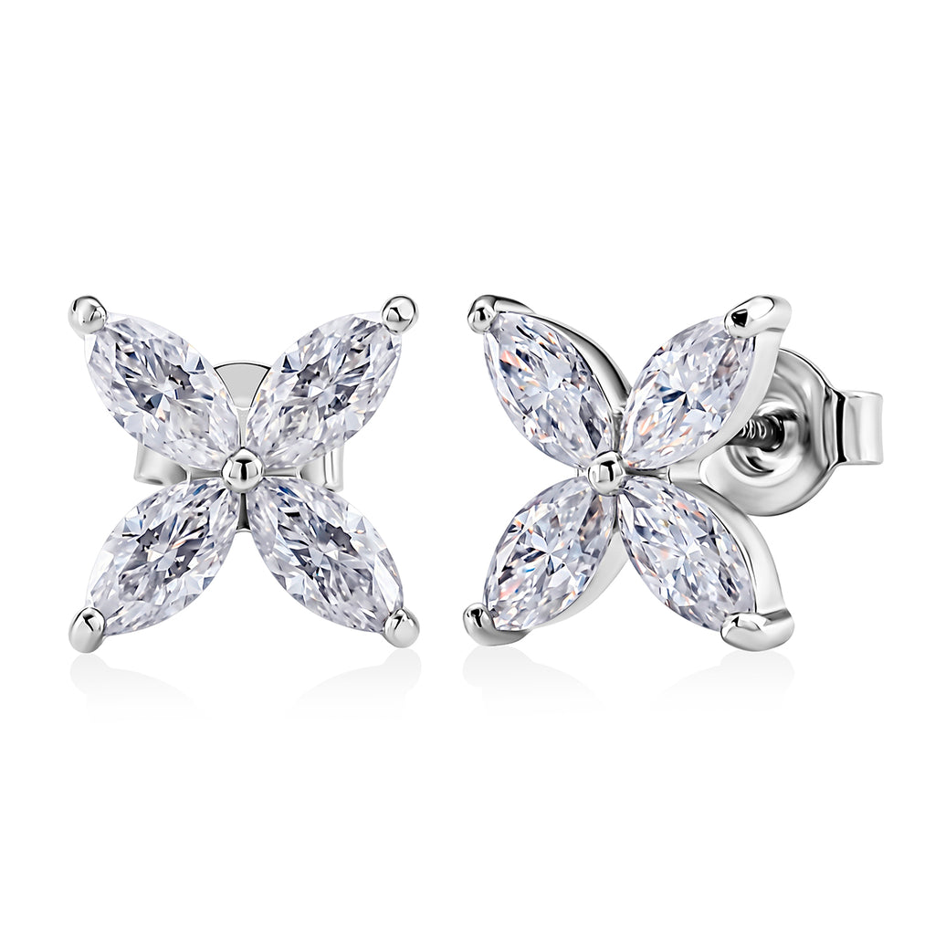 D'Joy - GRA Certified (D-VVS1) Moissanite Floral Earring with Push Back in Rhodium Overlay Sterling Silver 2.00 Ct._8613169