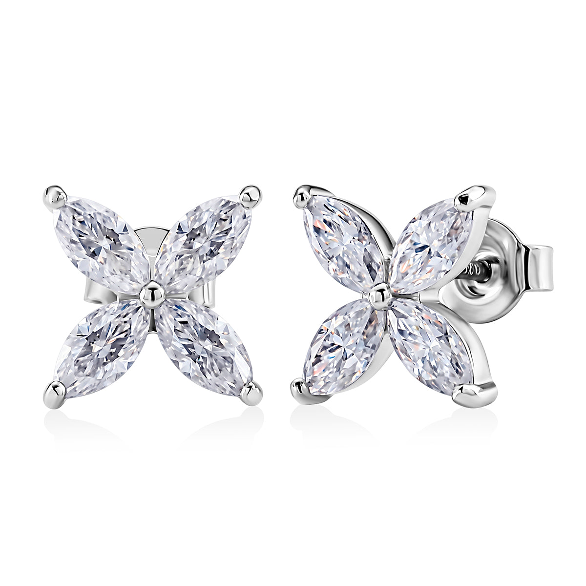 D'Joy - GRA Certified (D-VVS1) Moissanite Floral Earring with Push Back in Rhodium Overlay Sterling Silver 2.00 Ct. V32532779 0