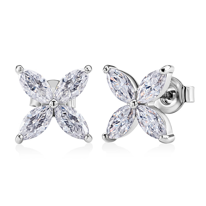 D'Joy - GRA Certified (D-VVS1) Moissanite Floral Earring with Push Back in Rhodium Overlay Sterling Silver 2.00 Ct. 8613169 1