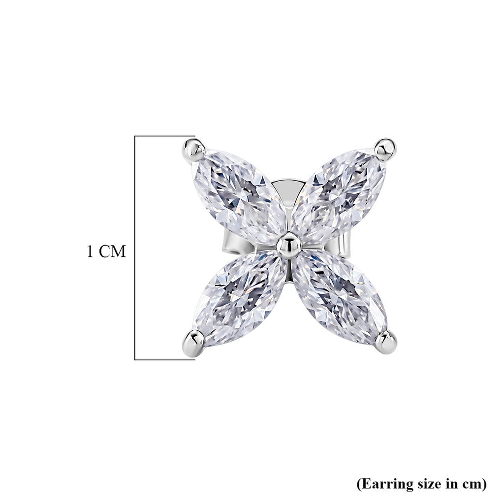 D'Joy - GRA Certified (D-VVS1) Moissanite Floral Earring with Push Back in Rhodium Overlay Sterling Silver 2.00 Ct._8613169_4