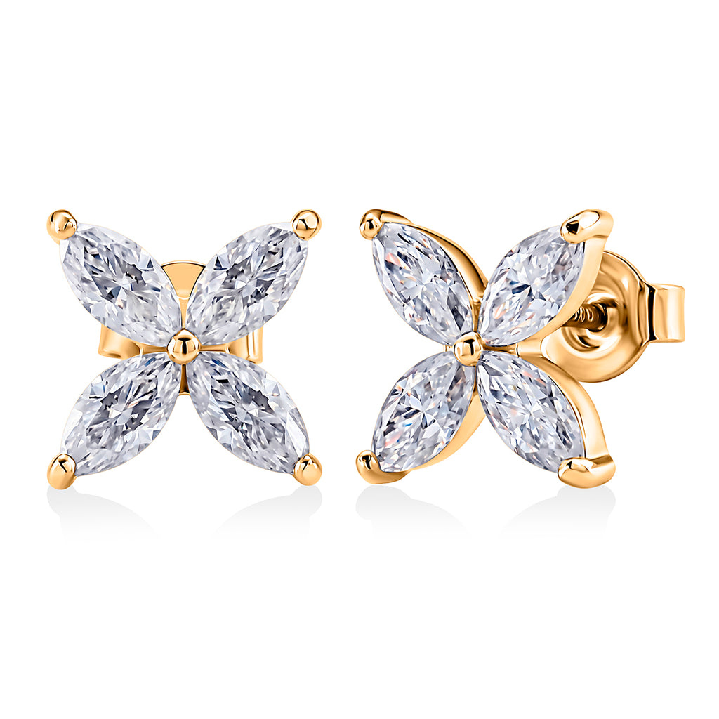 D'Joy - GRA Certified Moissanite Floral Earring with Push Back in Yellow Gold Plated Sterling Silver 2.00 Ct._8613170
