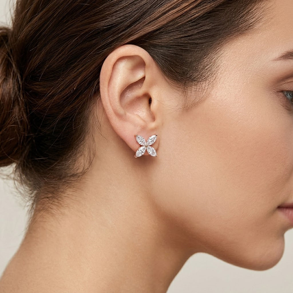 D'Joy - GRA Certified Moissanite Floral Earring with Push Back in Yellow Gold Plated Sterling Silver 2.00 Ct. V32523074 2