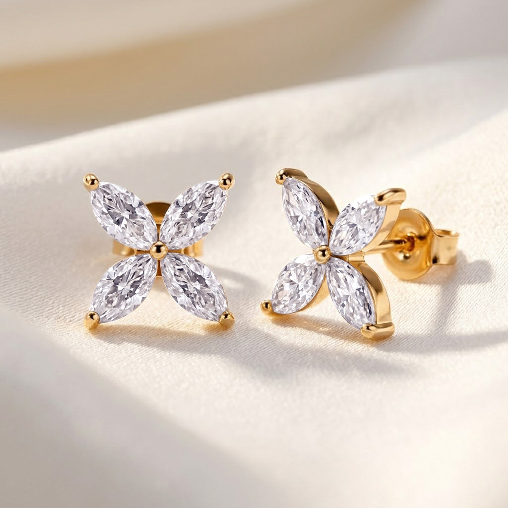 D'Joy - GRA Certified Moissanite Floral Earring with Push Back in Yellow Gold Plated Sterling Silver 2.00 Ct. V32523074 3