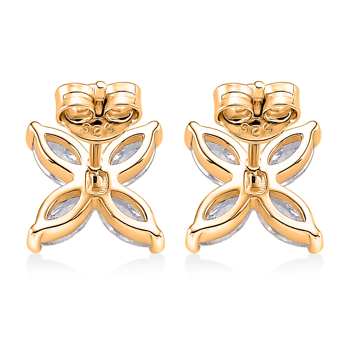 D'Joy - GRA Certified Moissanite Floral Earring with Push Back in Yellow Gold Plated Sterling Silver 2.00 Ct. V32523074 4