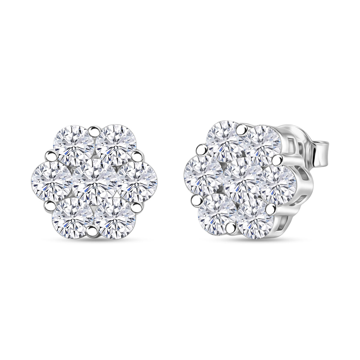 D'Joy - GRA Certified Moissanite Cluster Earring with Push Back in Rhodium Overlay Sterling Silver 2.50 Ct. 8613172 0