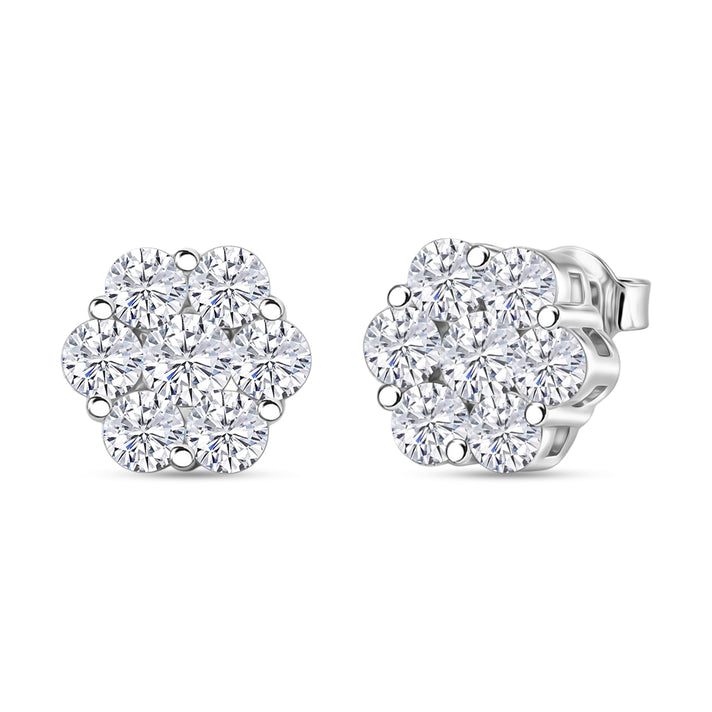 D'Joy - GRA Certified Moissanite Cluster Earring with Push Back in Rhodium Overlay Sterling Silver 2.50 Ct. 8613172 1