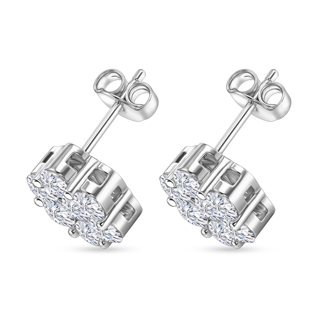 D'Joy - GRA Certified Moissanite Cluster Earring with Push Back in Rhodium Overlay Sterling Silver 2.50 Ct._8613172_3