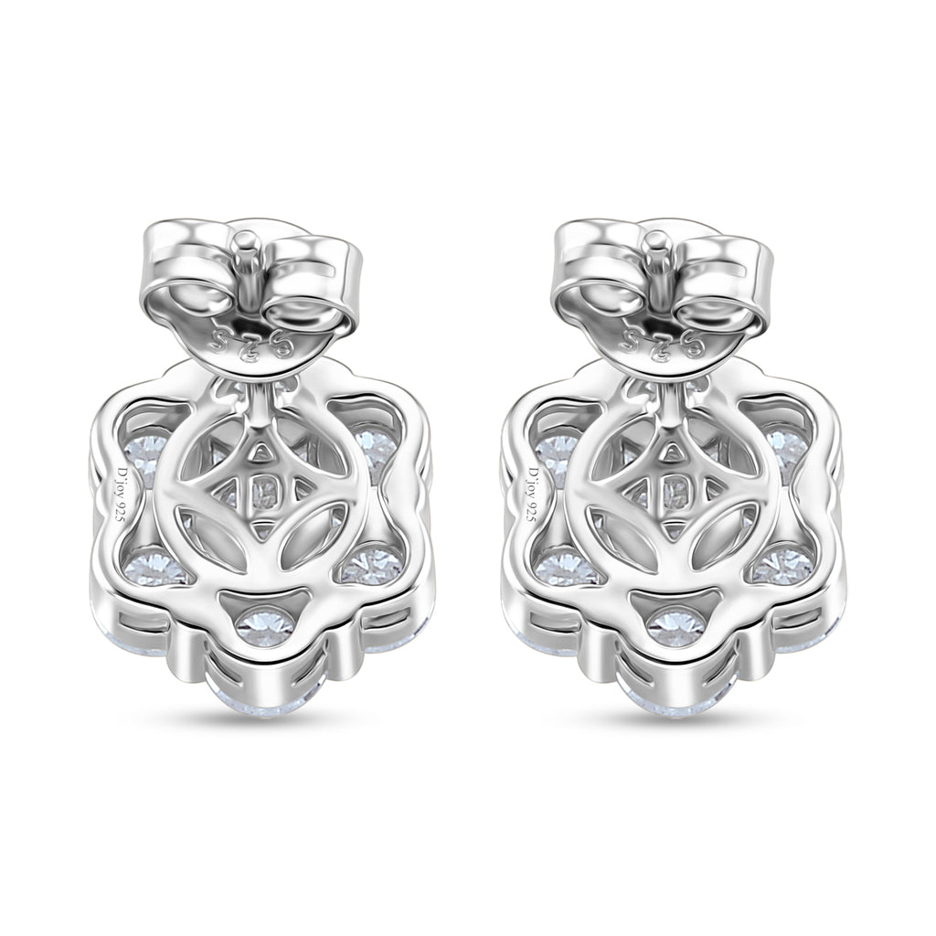 D'Joy - GRA Certified Moissanite Cluster Earring with Push Back in Rhodium Overlay Sterling Silver 2.50 Ct._8613172_4