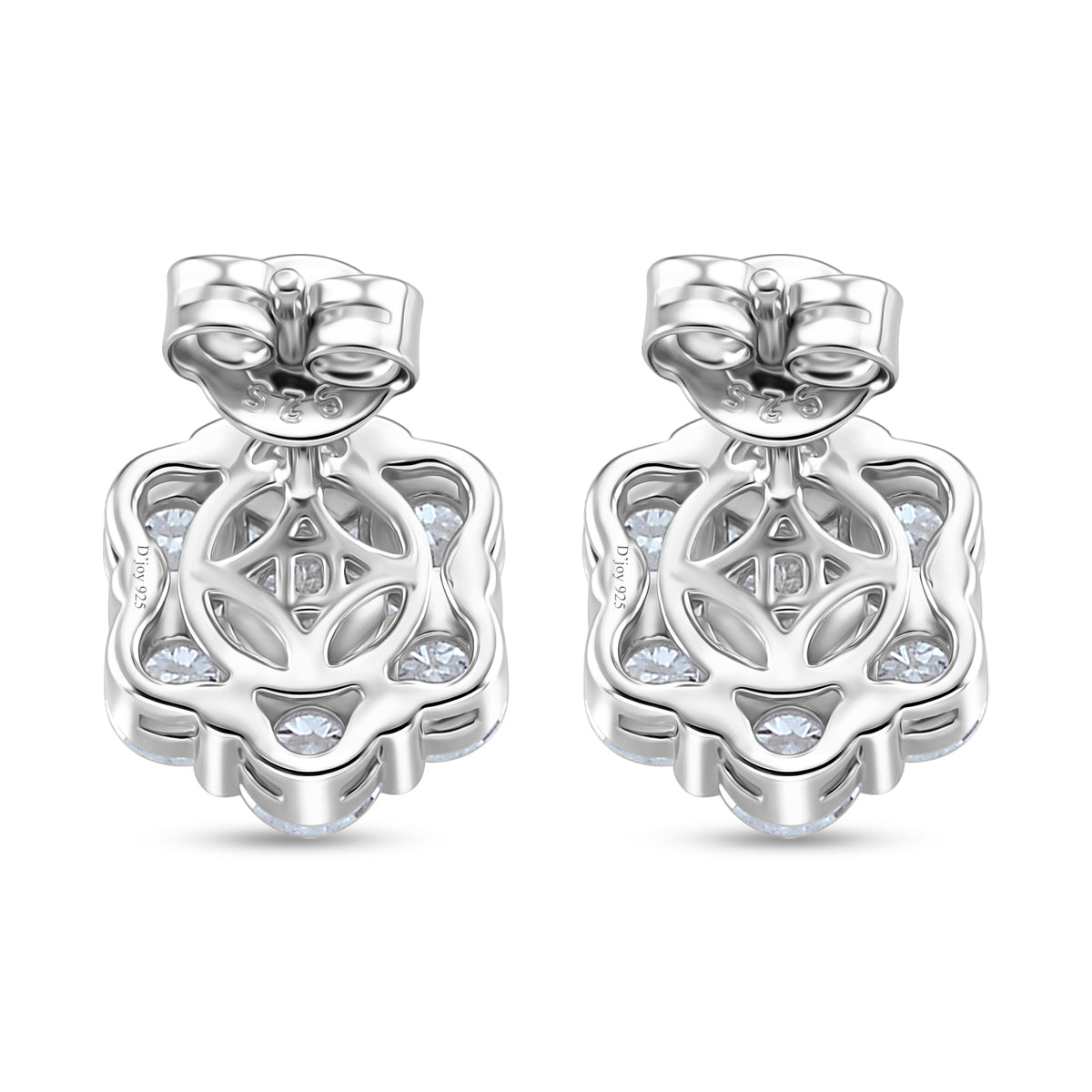 D'Joy - GRA Certified Moissanite Cluster Earring with Push Back in Rhodium Overlay Sterling Silver 2.50 Ct. 8613172 5